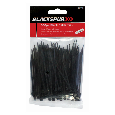 100PC BLACK CABLE TIES - 80MM X 2.5MM