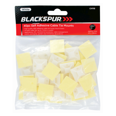 40PC WHITE SELF ADHESIVE CABLE TIE MOUNTS - 23 X 23MM