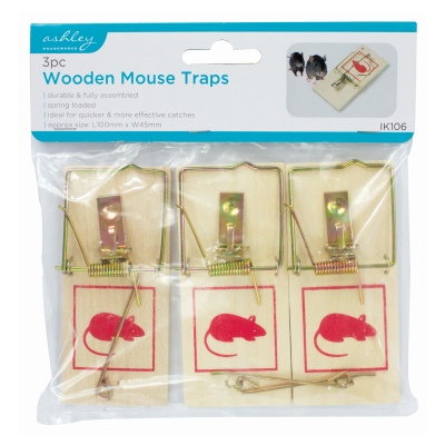 3PC WOODEN MOUSE TRAPS