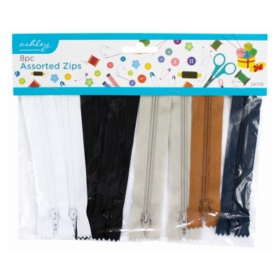 8PC ASSORTED ZIPS