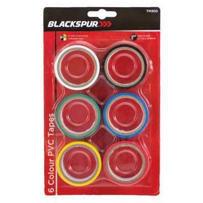 6 COLOUR PVC TAPES - 2.7m x 18mm